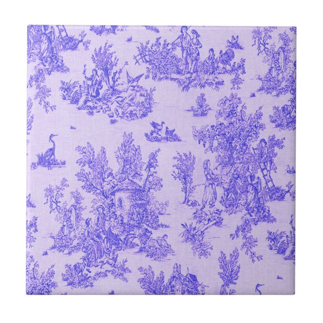 French toile de jouy blue and white elegant ceramic tile (Front)