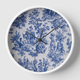 French toile de jouy blue and white elegant clock