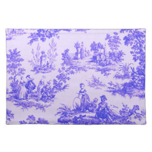 French toile de jouy blue and white elegant cloth placemat