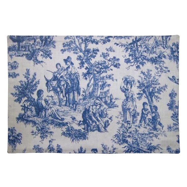 French toile de jouy blue and white elegant cloth placemat (Front)