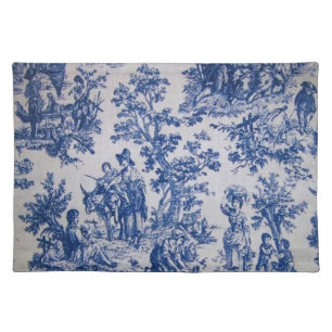 French toile de jouy blue and white elegant cloth placemat