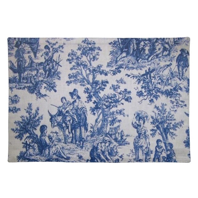 French toile de jouy blue and white elegant cloth placemat (Front)