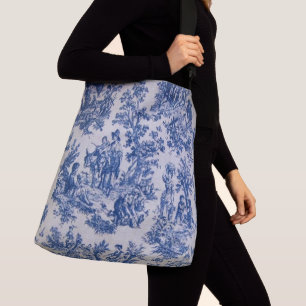 French toile de jouy blue and white elegant crossbody bag