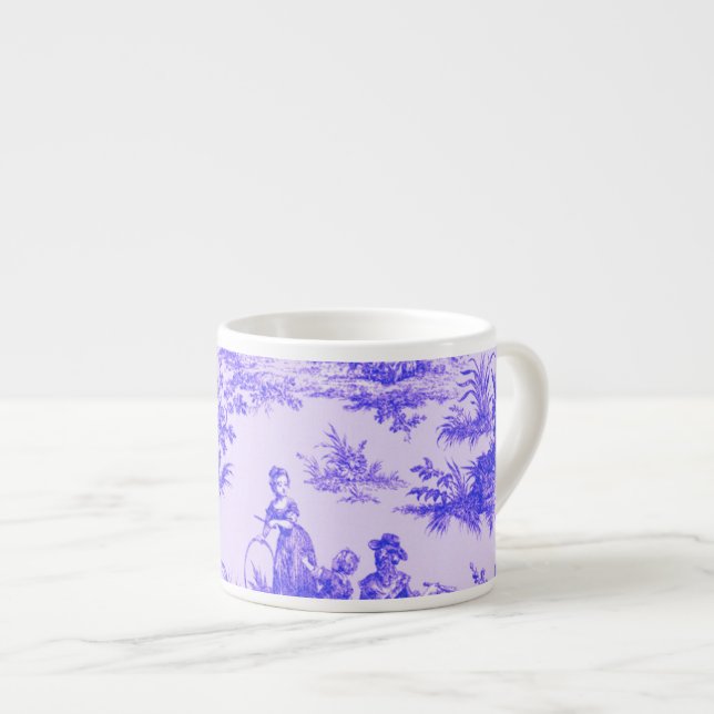 French toile de jouy blue and white elegant espresso cup (Front Right)