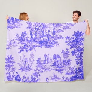 French toile de jouy blue and white elegant fleece blanket