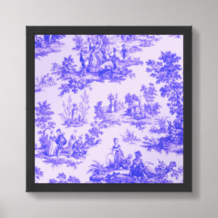 French toile de jouy blue and white elegant framed art