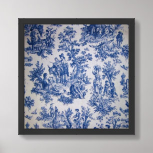 French toile de jouy blue and white elegant framed art
