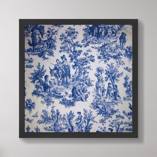 French toile de jouy blue and white elegant framed art (Framed Front)