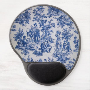 French toile de jouy blue and white elegant gel mouse pad