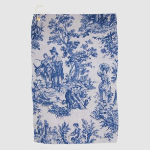 French toile de jouy blue and white elegant golf towel