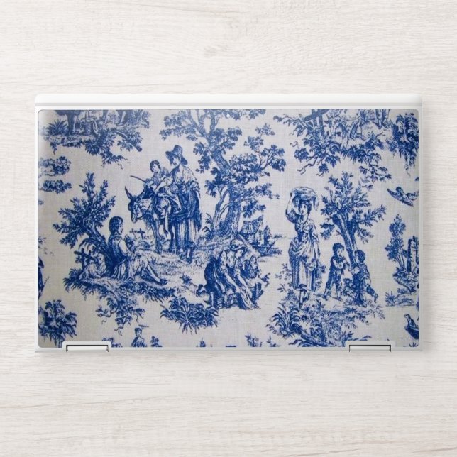 French toile de jouy blue and white elegant HP laptop skin (Front)