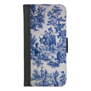 French toile de jouy blue and white elegant iPhone 8/7 wallet case