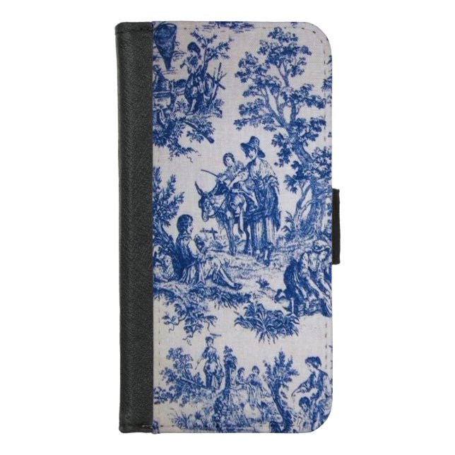 French toile de jouy blue and white elegant iPhone wallet case (Front)