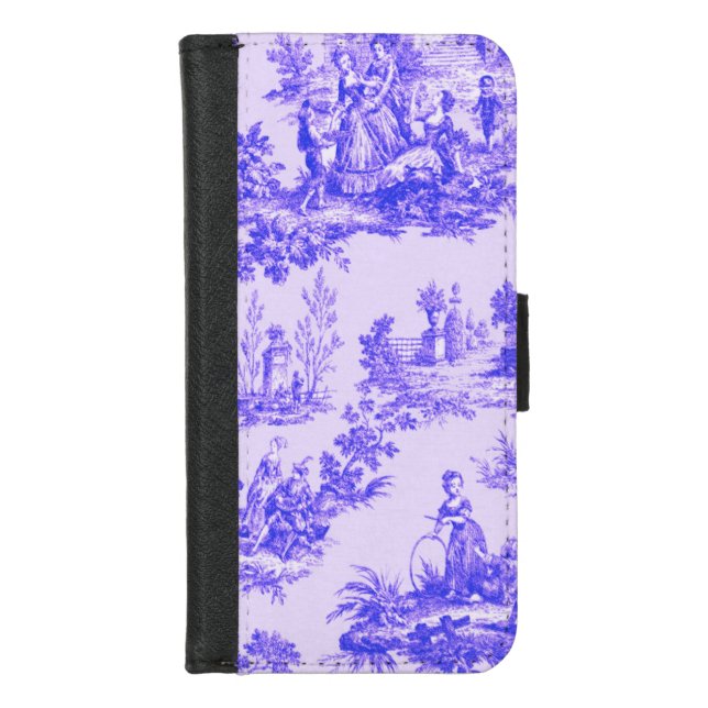 French toile de jouy blue and white elegant iPhone wallet case (Front)