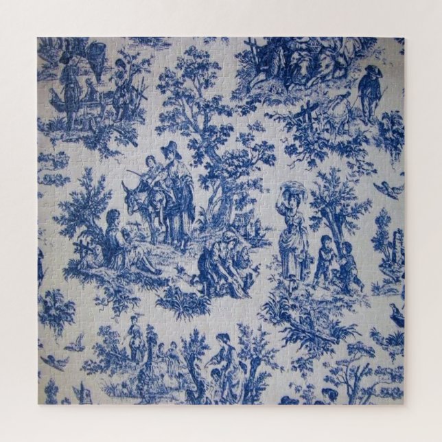 French toile de jouy blue and white elegant jigsaw puzzle (Vertical)