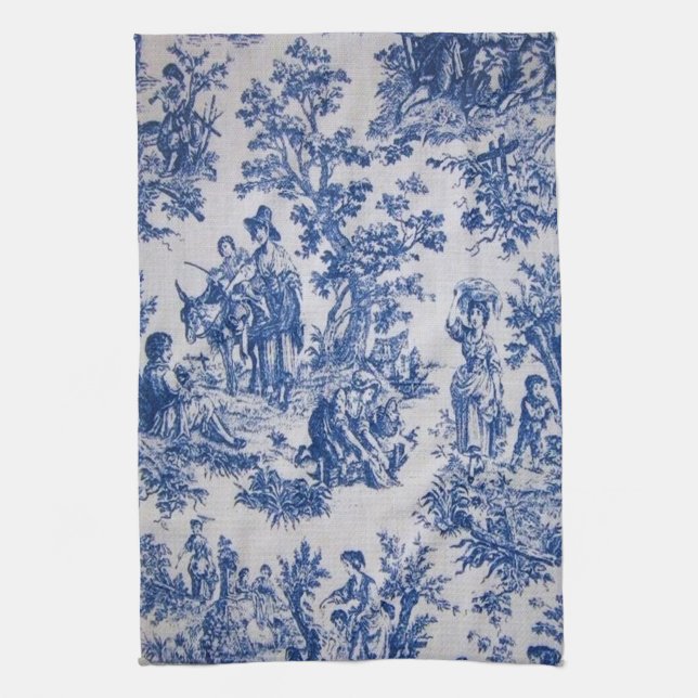 French toile de jouy blue and white elegant kitchen towel (Vertical)