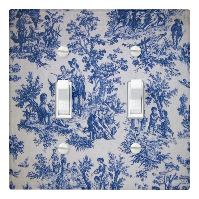 French toile de jouy blue and white elegant light switch cover (In Situ)