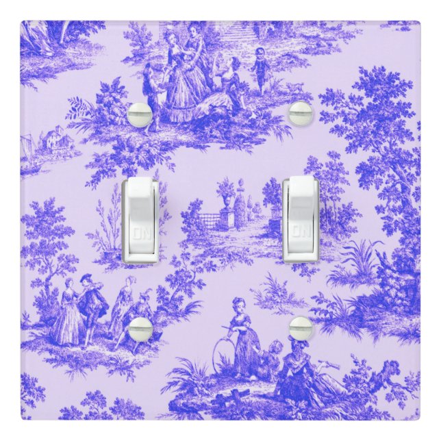 French toile de jouy blue and white elegant light switch cover (In Situ)