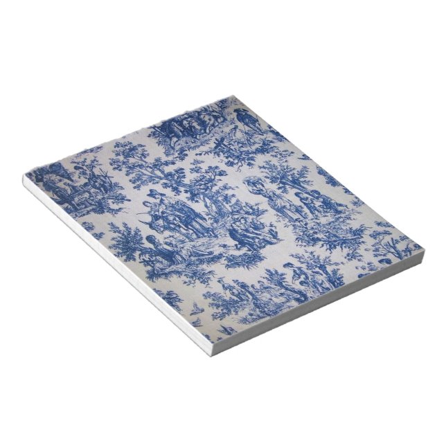 French toile de jouy blue and white elegant notepad (Angled)