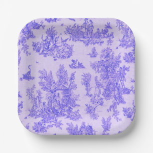 French toile de jouy blue and white elegant paper plates