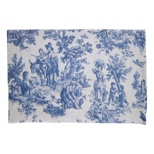French toile de jouy blue and white elegant pillow case