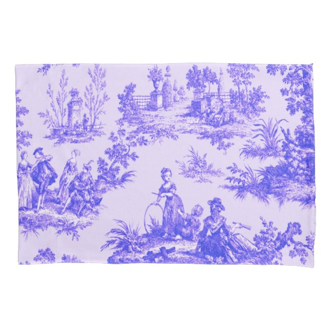 French toile de jouy blue and white elegant pillow case (Front)