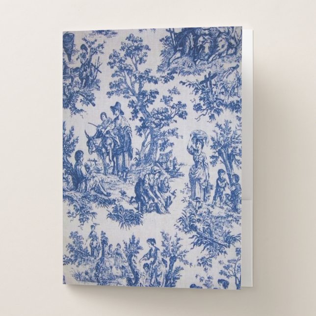 French toile de jouy blue and white elegant pocket folder (Front)