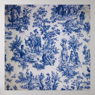 French toile de jouy blue and white elegant poster