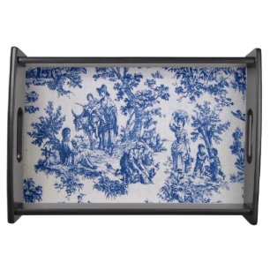 French toile de jouy blue and white elegant serving tray