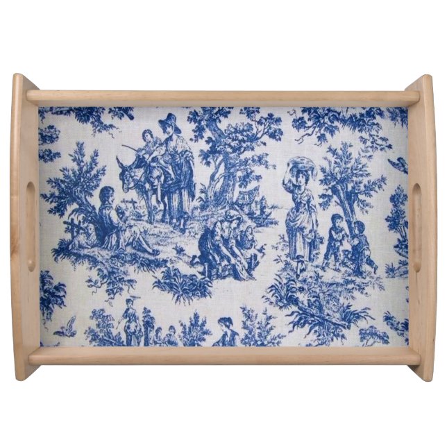 French toile de jouy blue and white elegant serving tray (Front)
