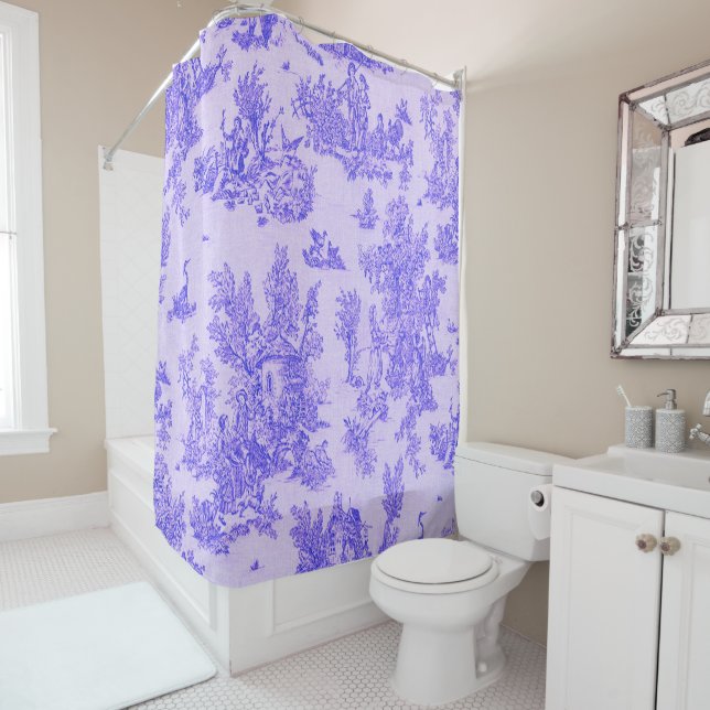 French toile de jouy blue and white elegant shower curtain (In Situ)