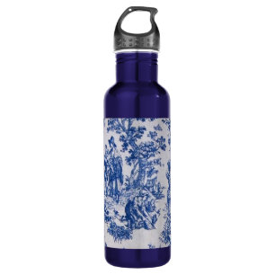 French toile de jouy blue and white elegant stainless steel water bottle