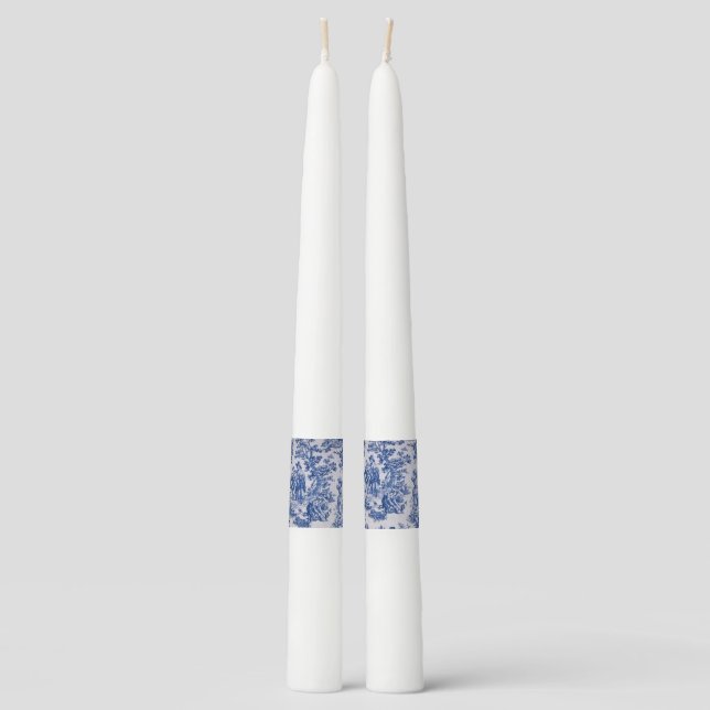 French toile de jouy blue and white elegant taper candle (Front)