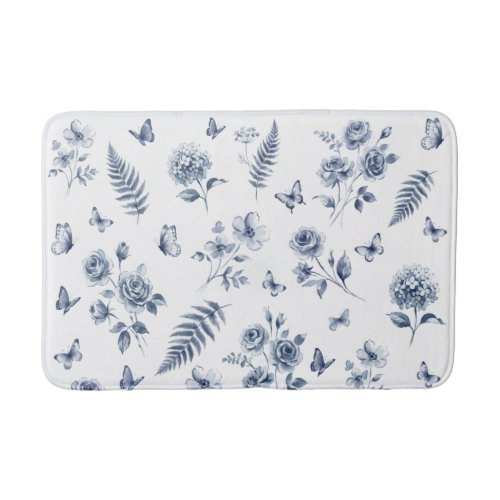 French Toile de jouy blue pattern Chinoseirie Bath Mat