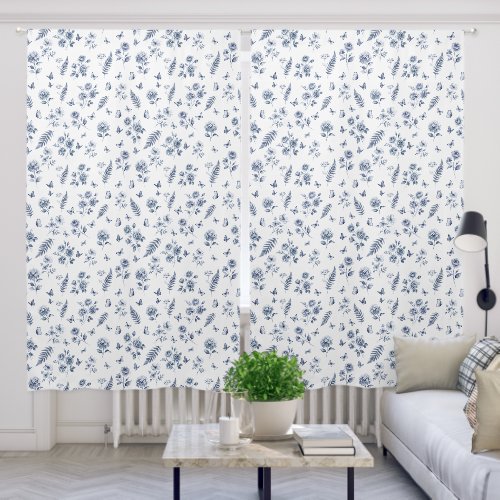 French Toile de jouy blue pattern Chinoseirie Blackout Curtains