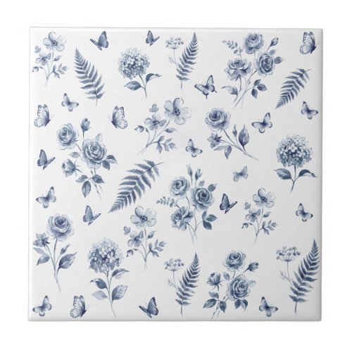 French Toile de jouy blue pattern Chinoseirie Ceramic Tile