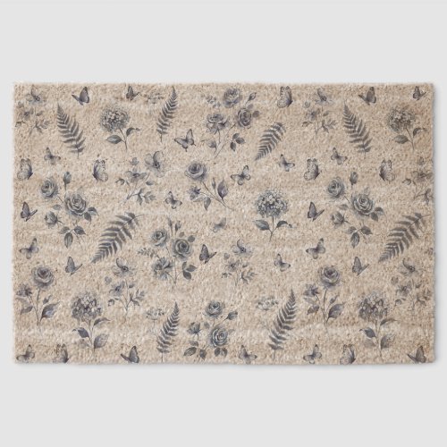 French Toile de jouy blue pattern Chinoseirie Fiber Doormat