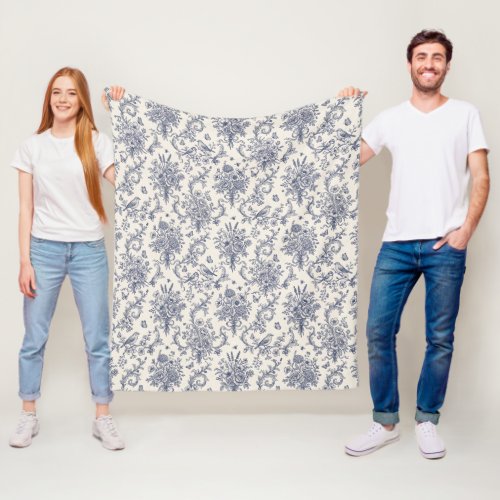 French Toile de jouy blue pattern Chinoseirie Fleece Blanket