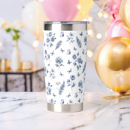 French Toile de jouy Blue Pattern Chinoseirie Insulated Tumbler