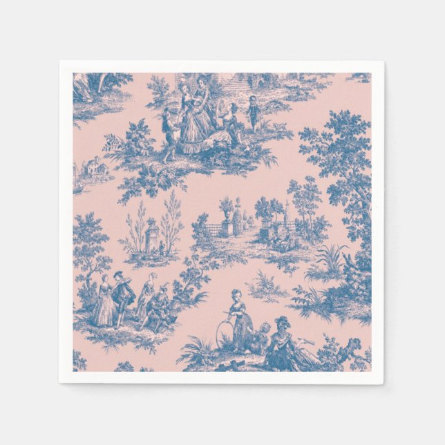 French toile de jouy blue pink elegant decoupage napkins (Front)