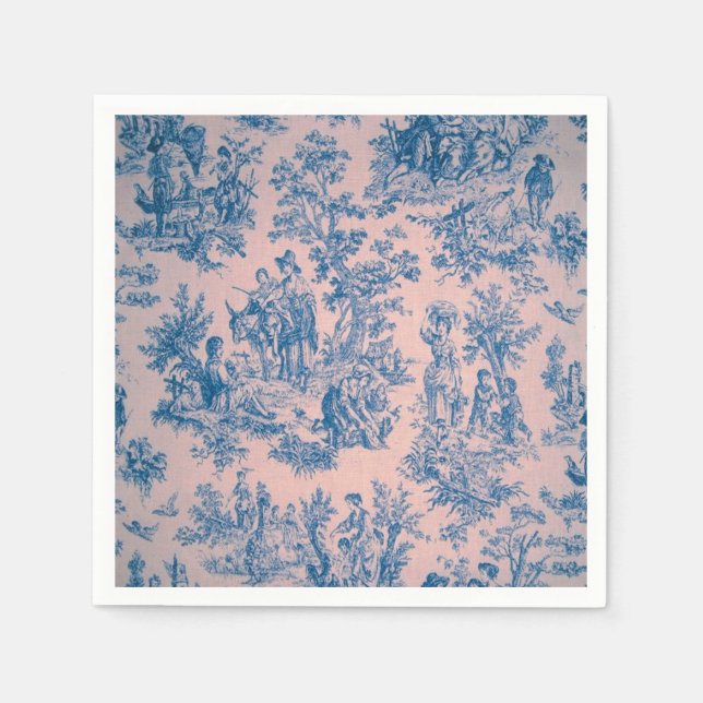 French toile de jouy blue pink elegant decoupage napkins (Front)