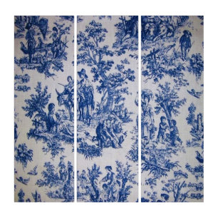 French toile de jouy blue white wall art Triptych