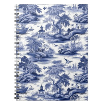 French Toile de Jouy, Blue Willow Pattern Notebook