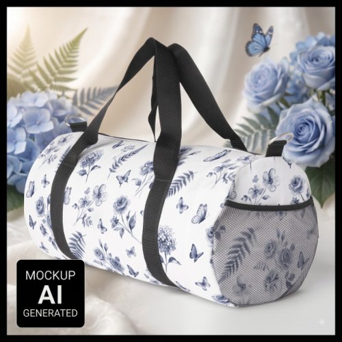 French Toile de jouy Chinoseirie Blue Pattern Duffle Bag