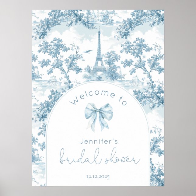 French Toile de Jouy Elegant arch Bridal Welcome Poster (Front)