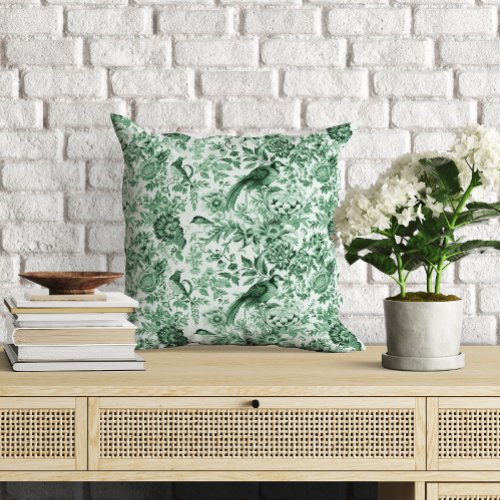 French Toile de Jouy Green Landscape  Throw Pillow
