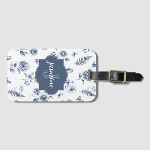 French Toile de jouy Monogram Name Chinoseirie Luggage Tag
