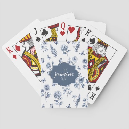 French Toile de jouy Monogram Name Chinoseirie Poker Cards