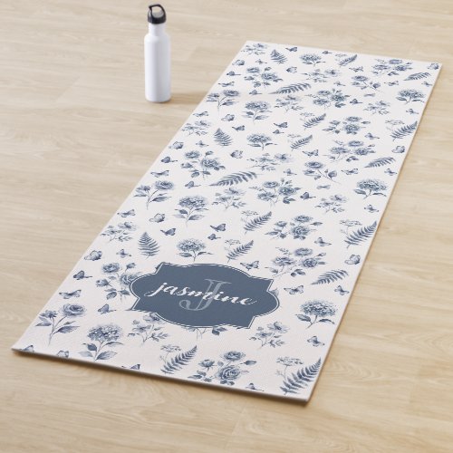 French Toile de jouy Monogram Name Chinoseirie Yoga Mat