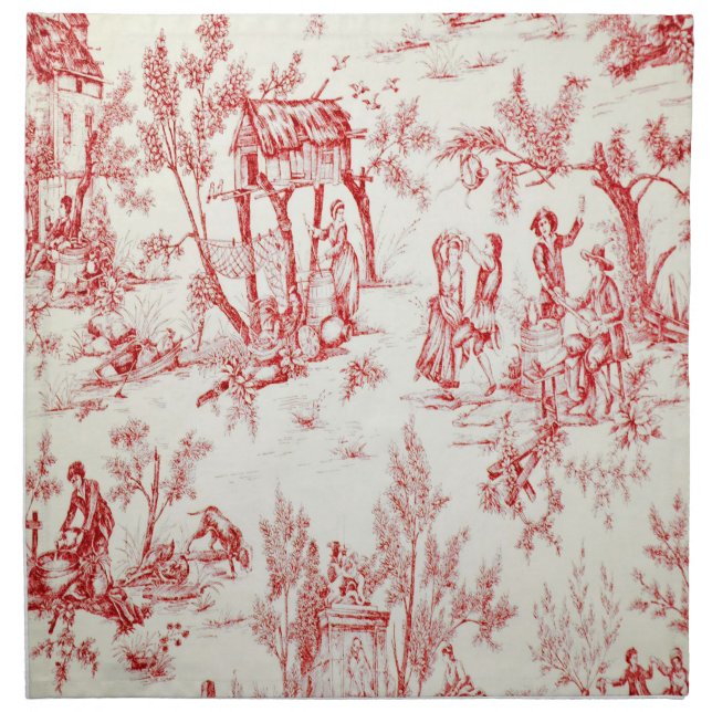 French toile de jouy red and white classic rustic cloth napkin (Front)